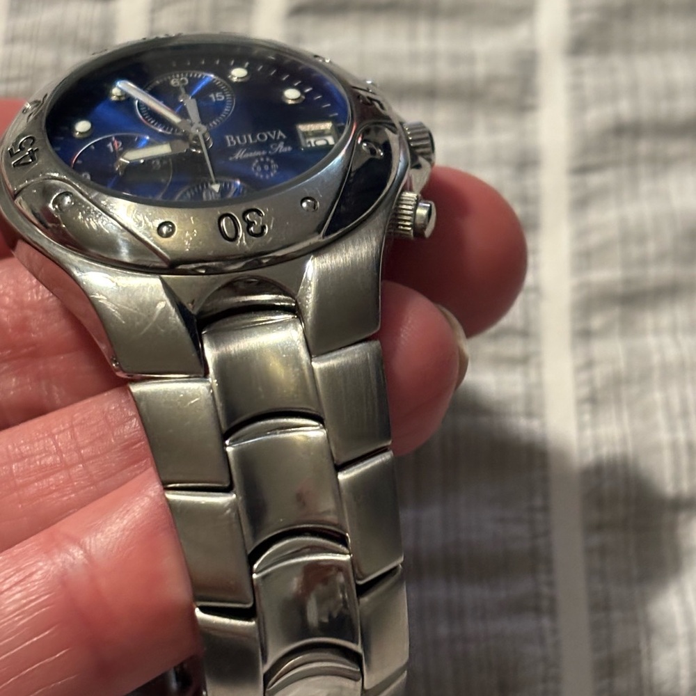 Bulova Men's Silver Stainless Steel Watch with Blue Dial - Picture 2 of 11